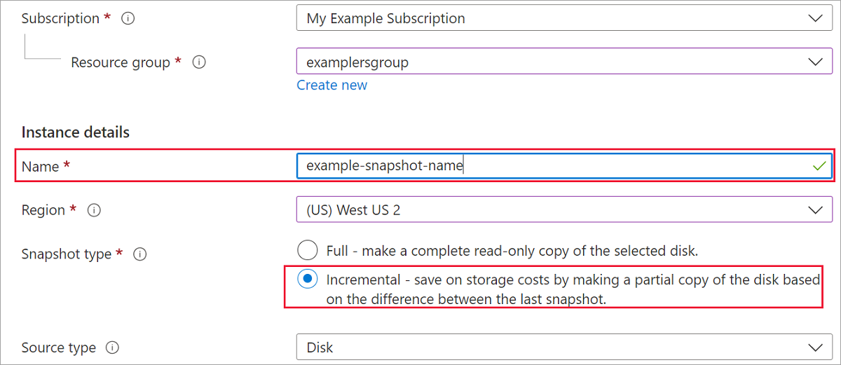 Screenshot. Creare un pannello snapshot, immettere il nome e selezionare incrementale, quindi creare lo snapshot.