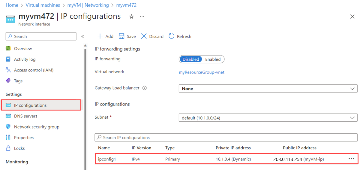 Screenshot della selezione della configurazione IP.