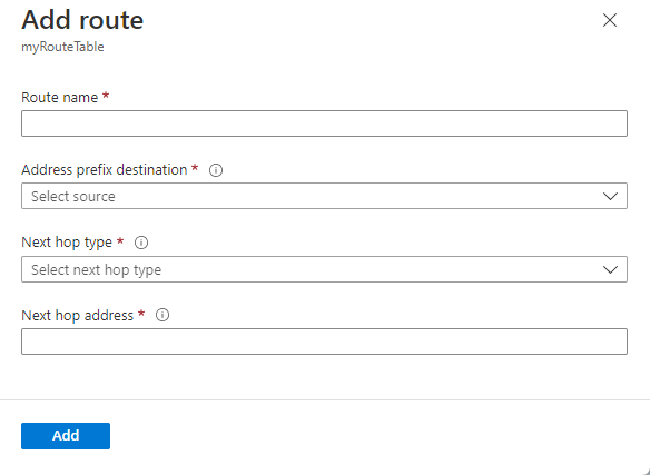 Screenshot dell'aggiunta di una pagina di route per una tabella di route.