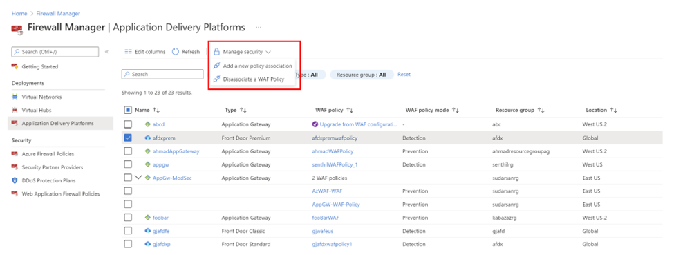 Screenshot che mostra La gestione della sicurezza in Gestione firewall.