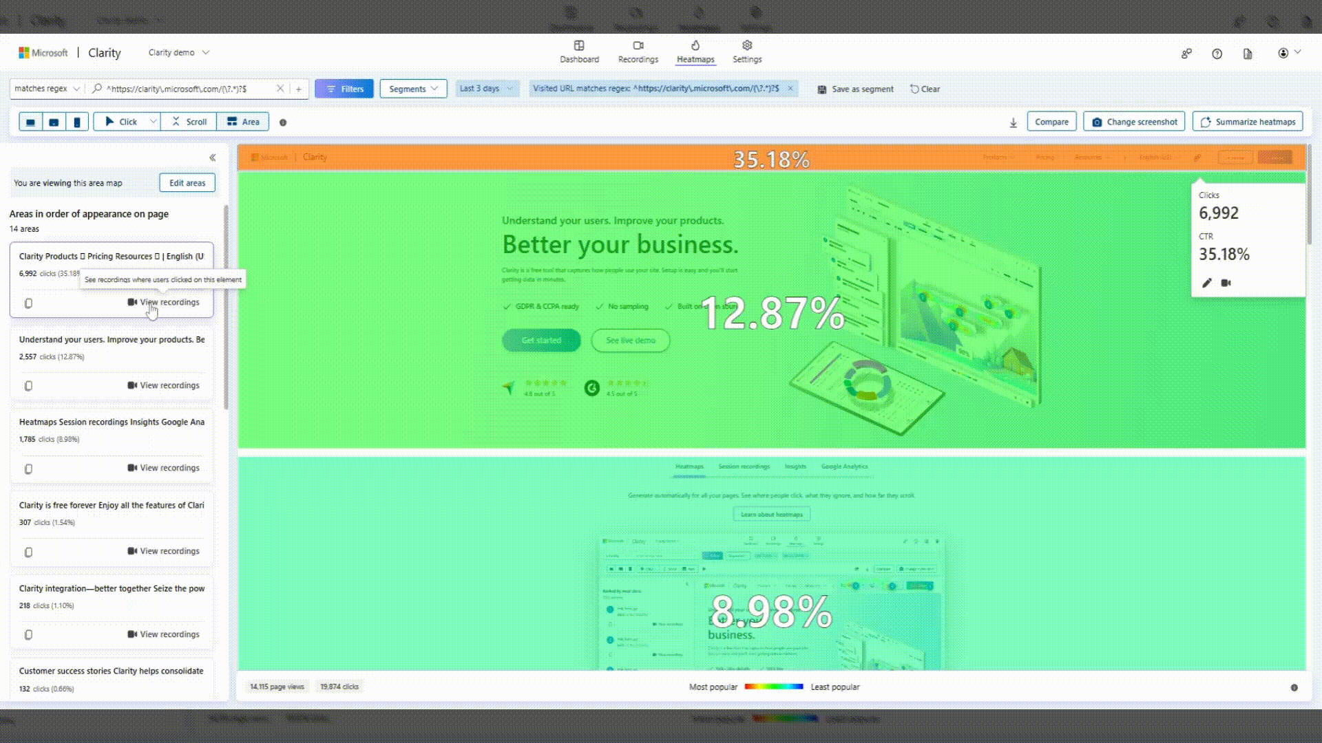 See recordings where users clicked on this element of an Area map.