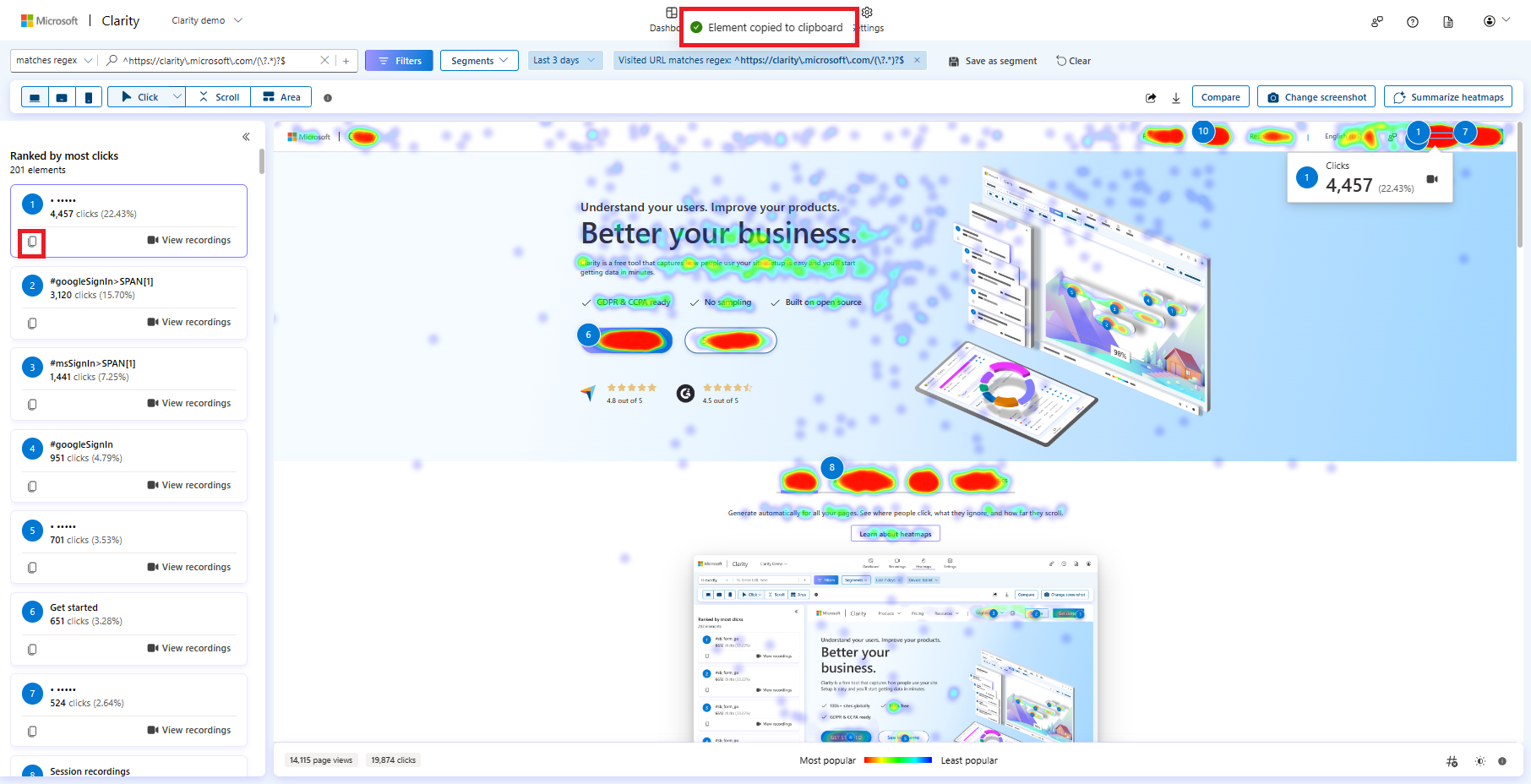 Copy element to clipboard in click maps.