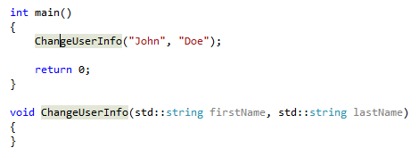 Screenshot del codice con il cursore del mouse sulla funzione ChangeUserInfo.