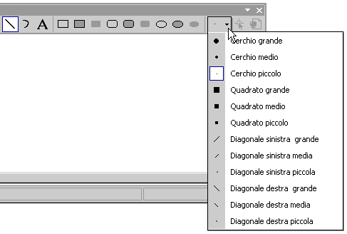 Screenshot che mostra il selettore della forma di disegno sulla barra degli strumenti dell'editor di immagini.