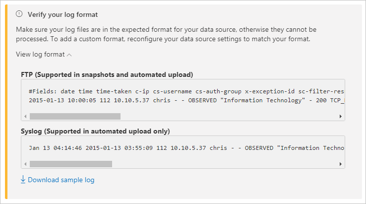 Verificare il formato del log.