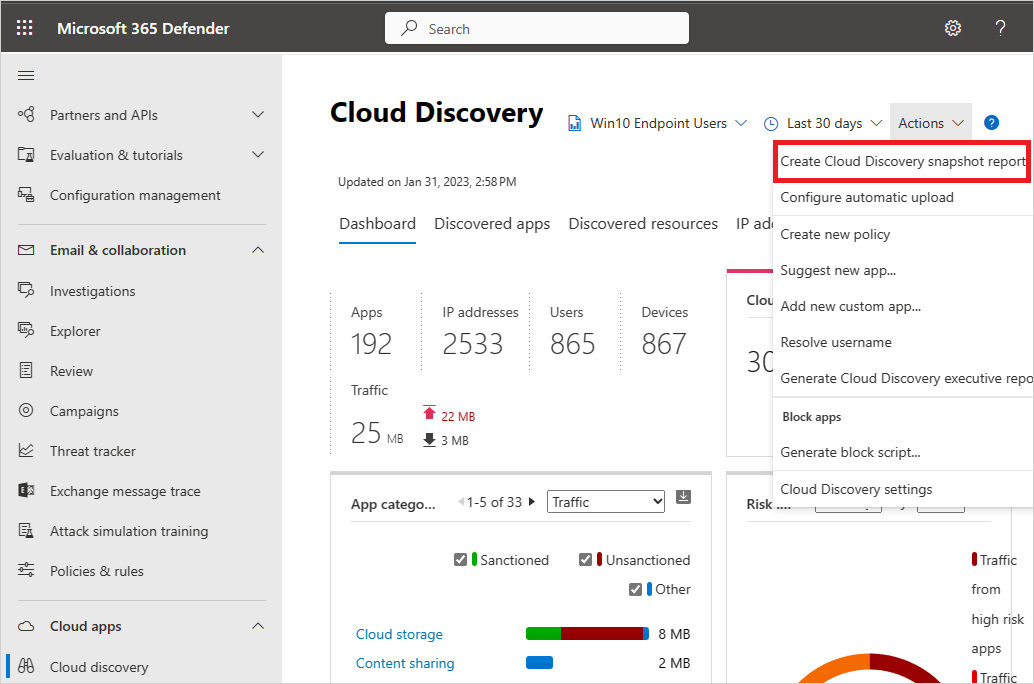 Creare un nuovo report snapshot.