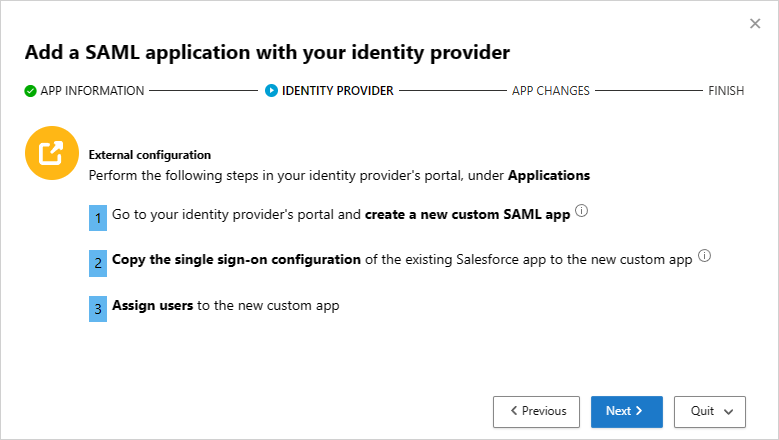 Aggiungere l'app SAML con il provider di identità.