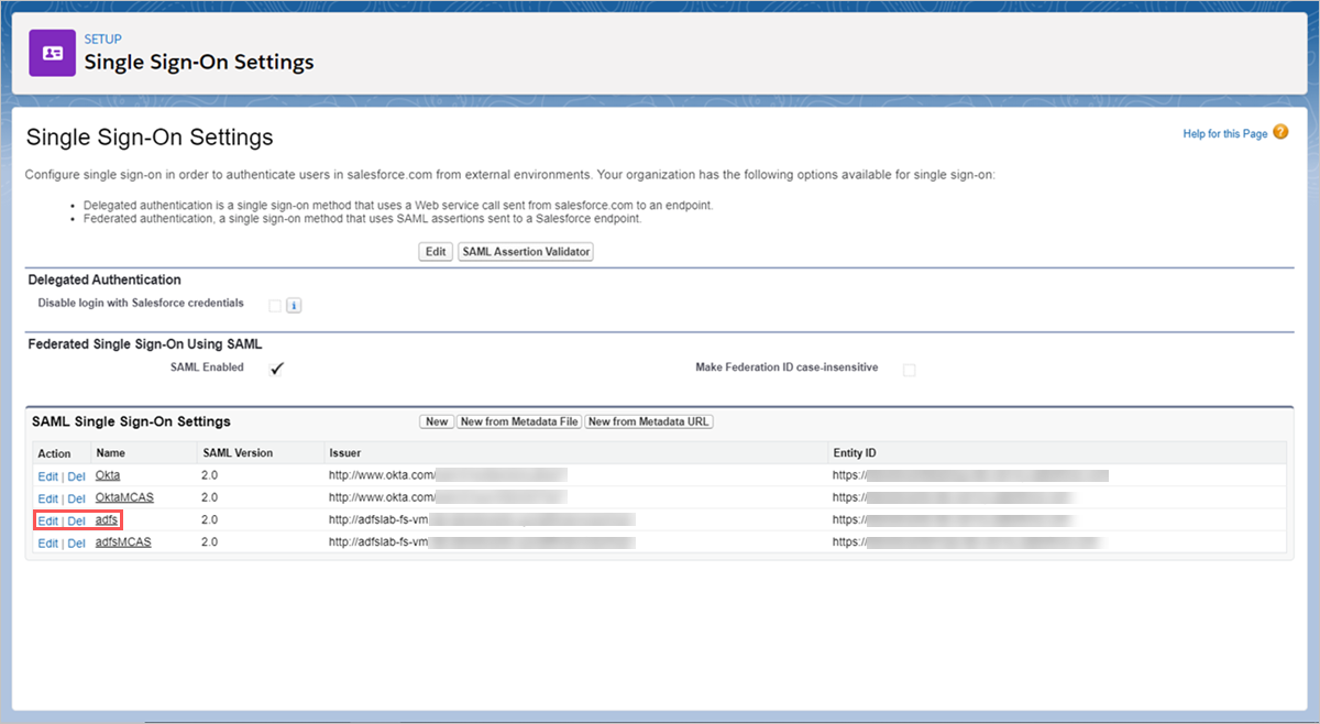 Selezionare Salesforce SSO settings (Impostazioni SSO di Salesforce).