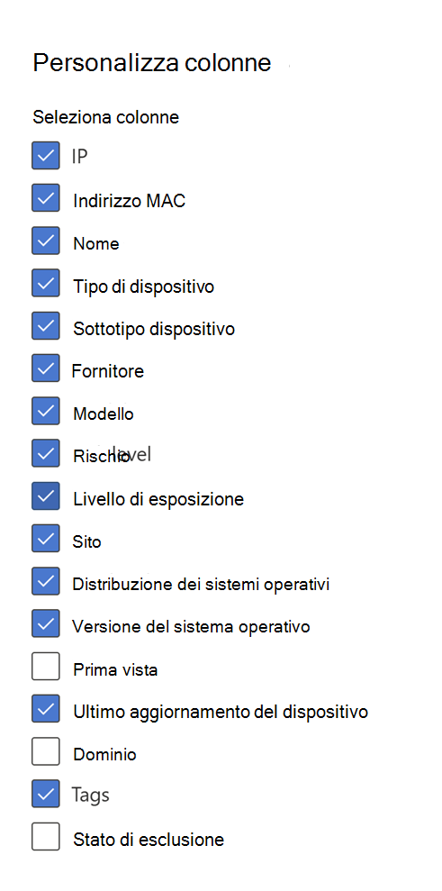 Immagine delle colonne del dispositivo IoT