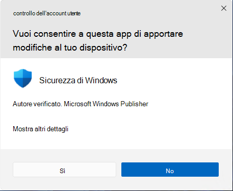 Screenshot di un prompt dello schermo che richiede l'autorizzazione per l'applicazione.