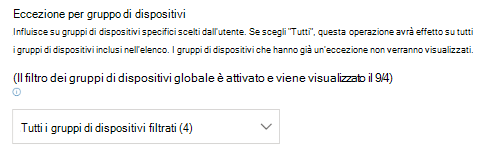 Visualizzazione dell'elenco a discesa del gruppo di dispositivi filtrato.