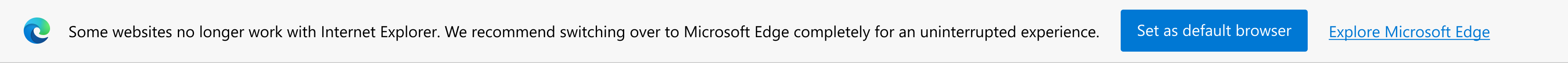 Notifica sui siti Web moderni e prompt per configurare Microsoft Edge come browser predefinito o esplorare Microsoft Edge.