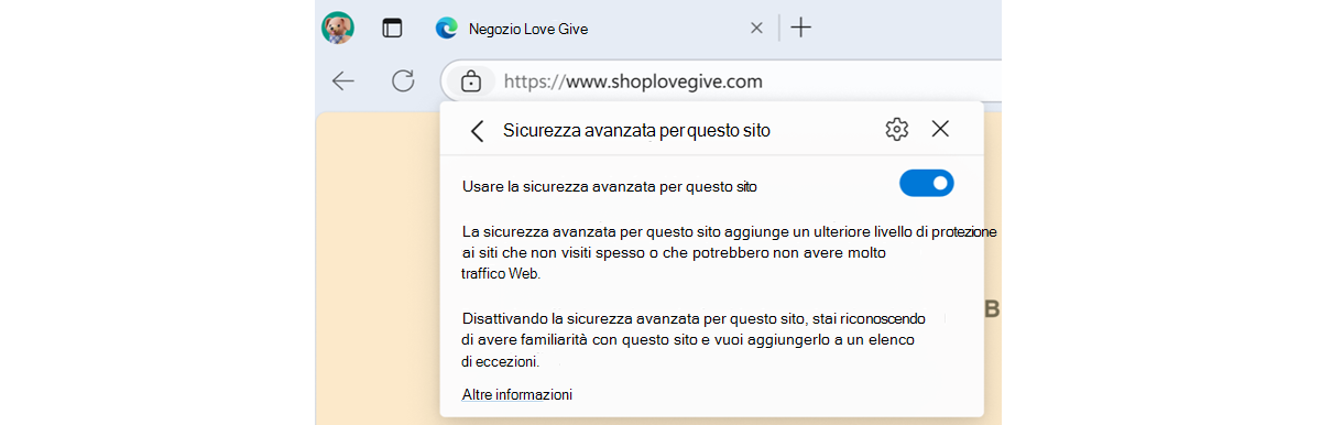 Sicurezza avanzata per il riquadro a comparsa del sito