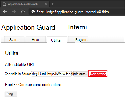 Pagina di diagnostica di Application Guard