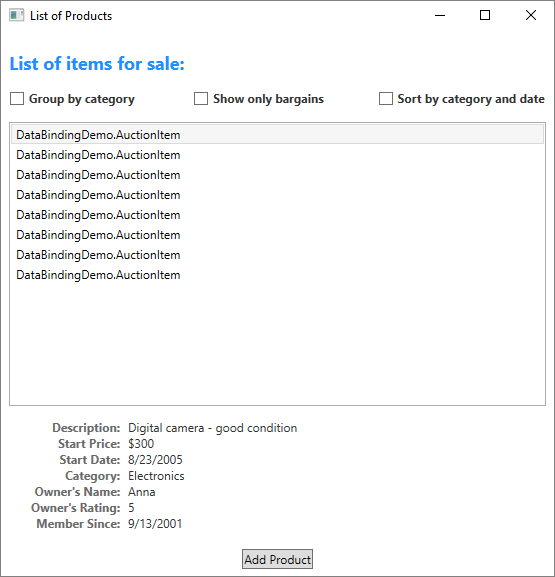 Data Binding Demo senza Data Templates