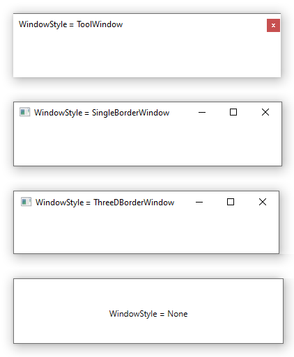 Screenshot that shows how WindowStyle affects a window in WPF.