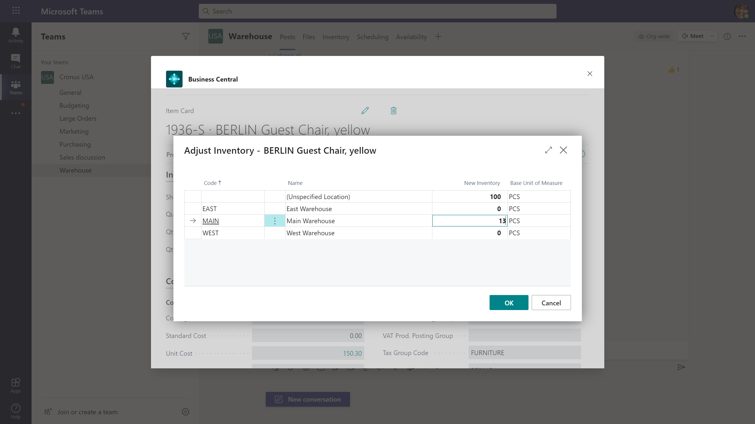 Visualizzare i dettagli dei record di Business Central direttamente in Microsoft Teams