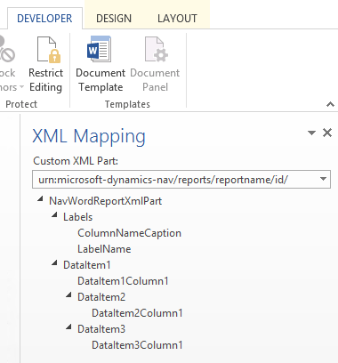 Clip del riquadro Mapping XML in Word.