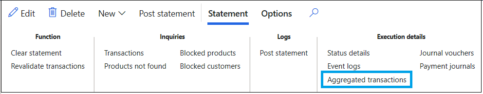 Pulsante Transazioni aggregate per un rendiconto non completamente registrato.