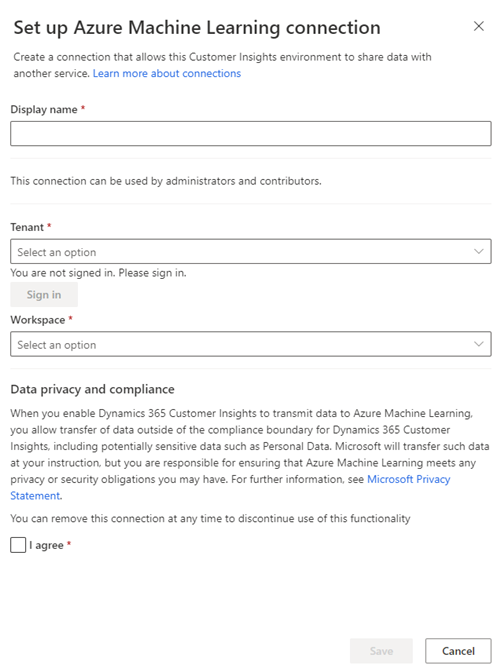 Screenshot della pagina delle connessioni di Azure Machine Learning.