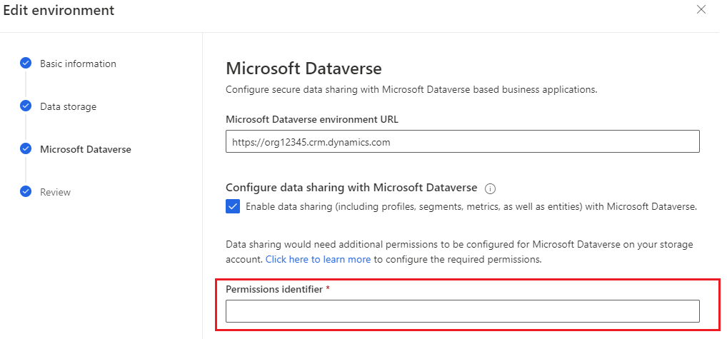 Opzioni di configurazione per abilitare la condivisione dei dati da Azure Data Lake Storage con Microsoft Dataverse.