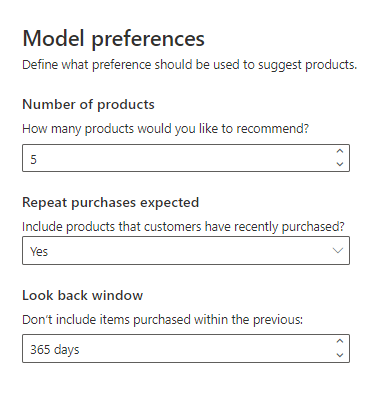 Preferenze del modello di raccomandazione sui prodotti.