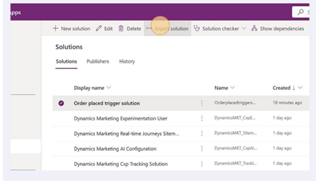 Screenshot dell'esportazione di una soluzione per avviare la migrazione