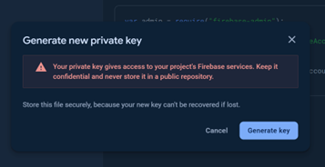 Nuova chiave di progetto Firebase.