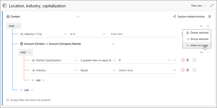 Utilizzare il menu Altre opzioni per parametrizzare una riga.