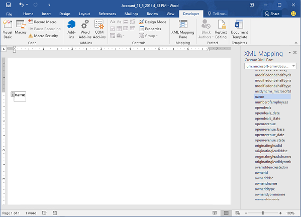 Modello di Word con un campo aggiunto.