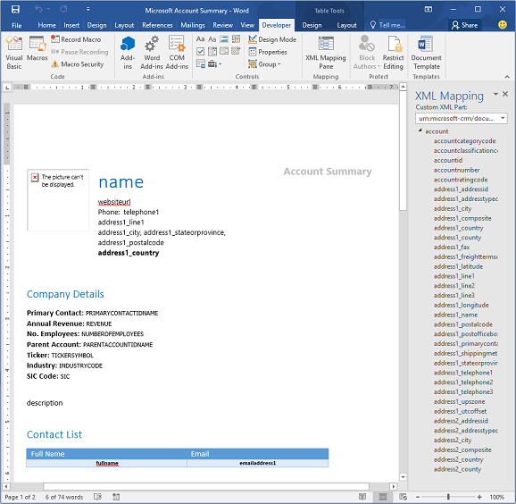 Esempio di un modello di Word completato.