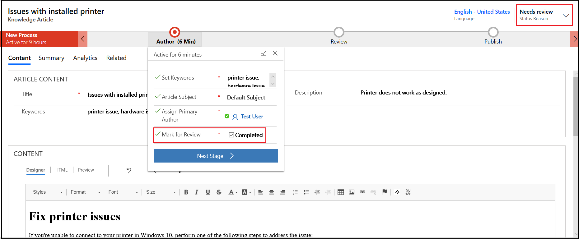 Revisione di un articolo della Knowledge Base.