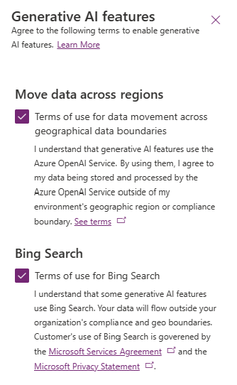 Chat di Bing in Interfaccia di amministrazione di Power Platform