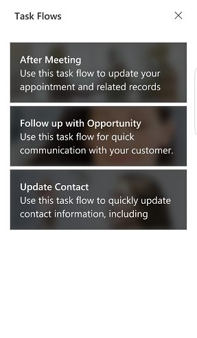 Flussi di attività in Dynamics 365 per telefoni e tablet.