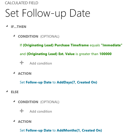 Impostare la data di completamento If-Then ed Else in Dynamics 365 for Customer Engagement.