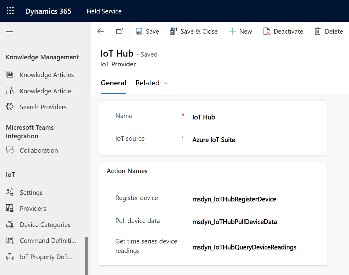 Screenshot del record del provider IoT con i dettagli inseriti.