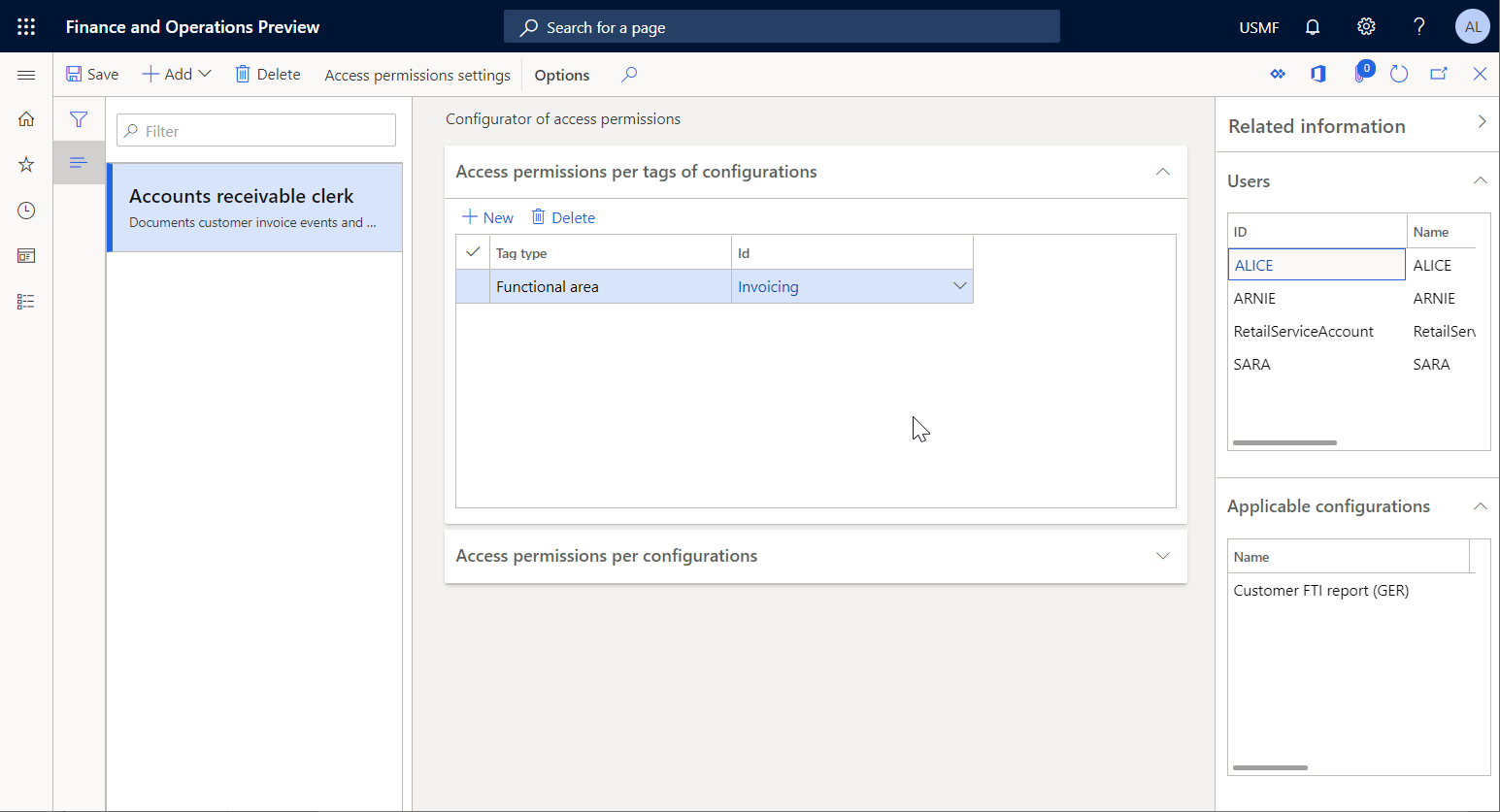 Riquadro delle informazioni correlate nella pagina Configuratore delle autorizzazioni di accesso.