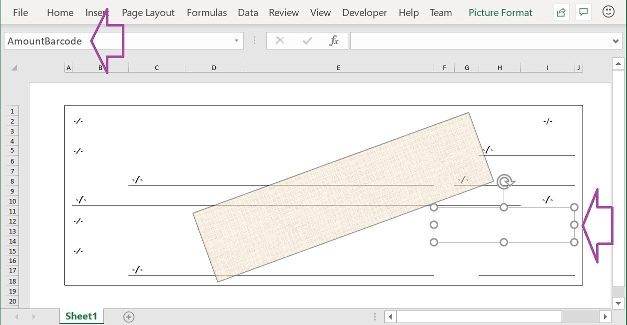 Elemento AmountBarcode nel modello Excel.