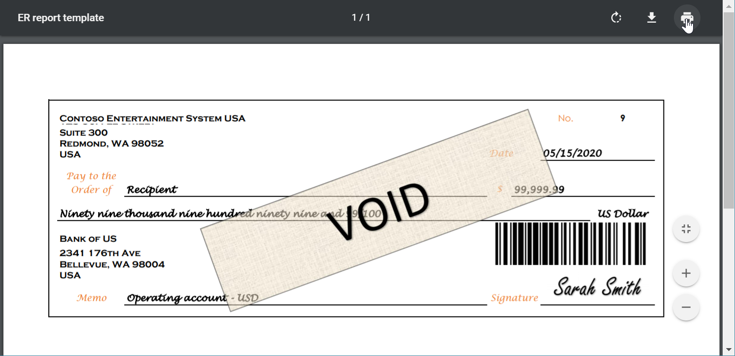 Anteprima del PDF di un assegno di pagamento.