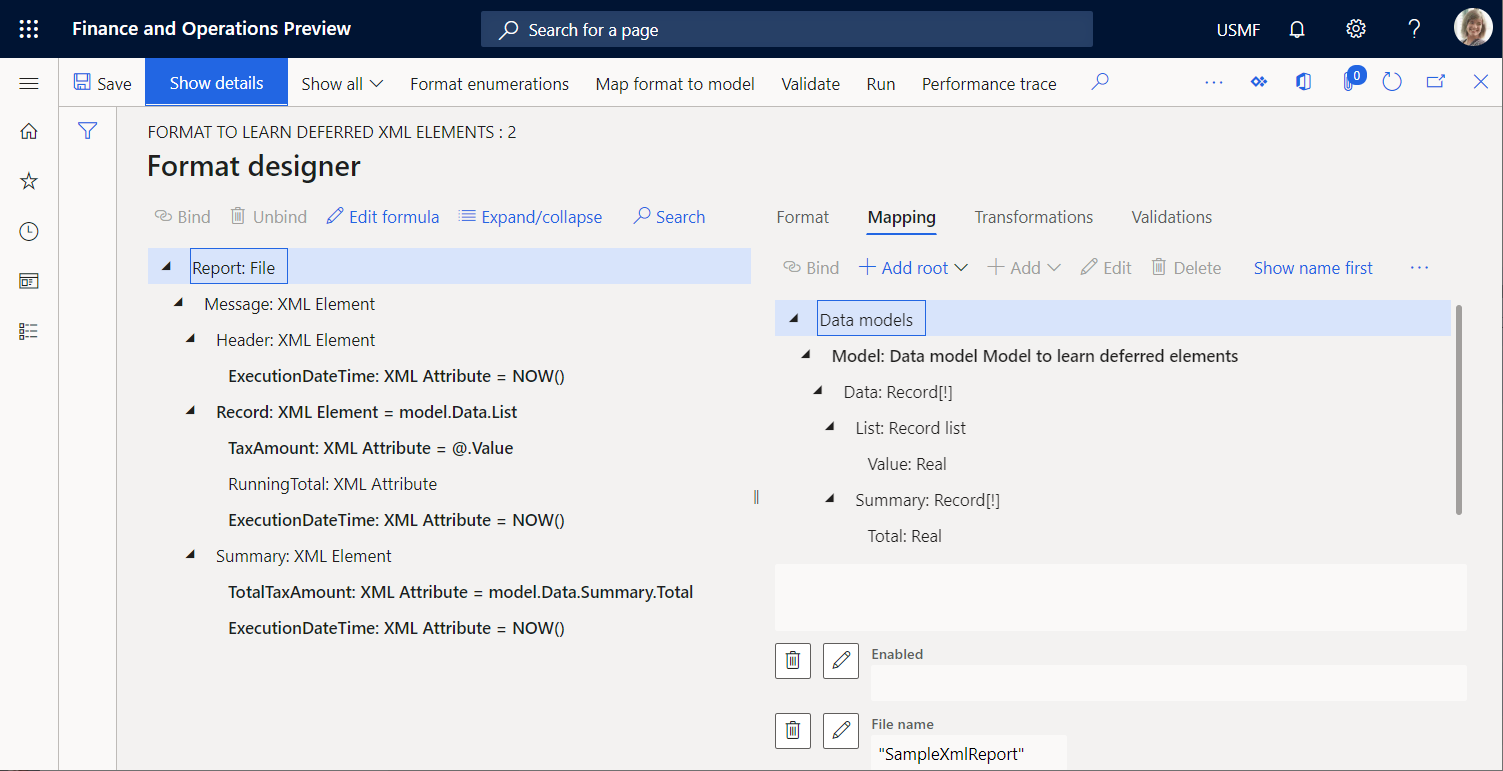 Scheda Mapping nella pagina Progettazione formati.