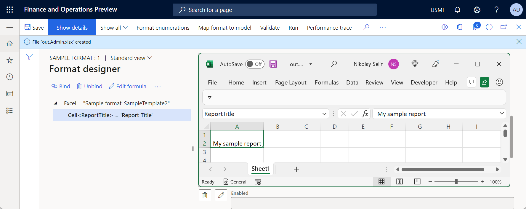 Esamina il documento generato nell'applicazione desktop Excel.