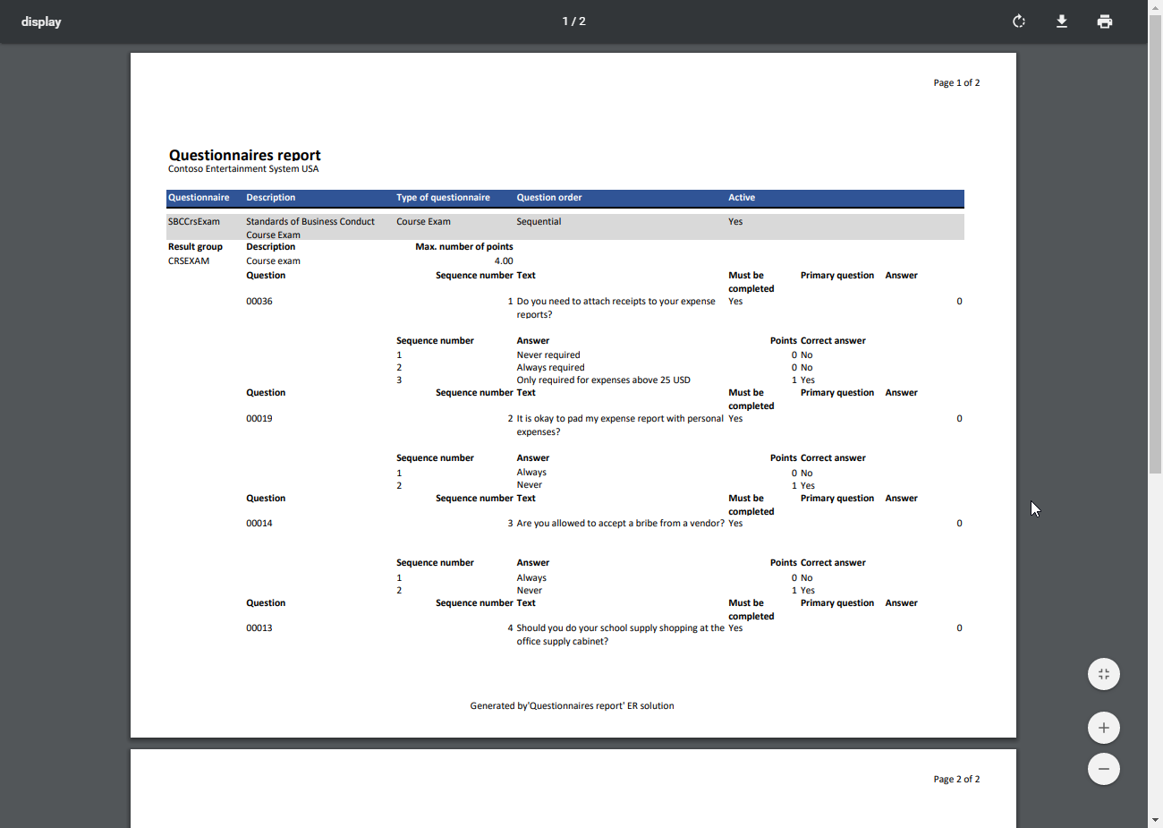 Anteprima su schermo del report generato in formato PDF.