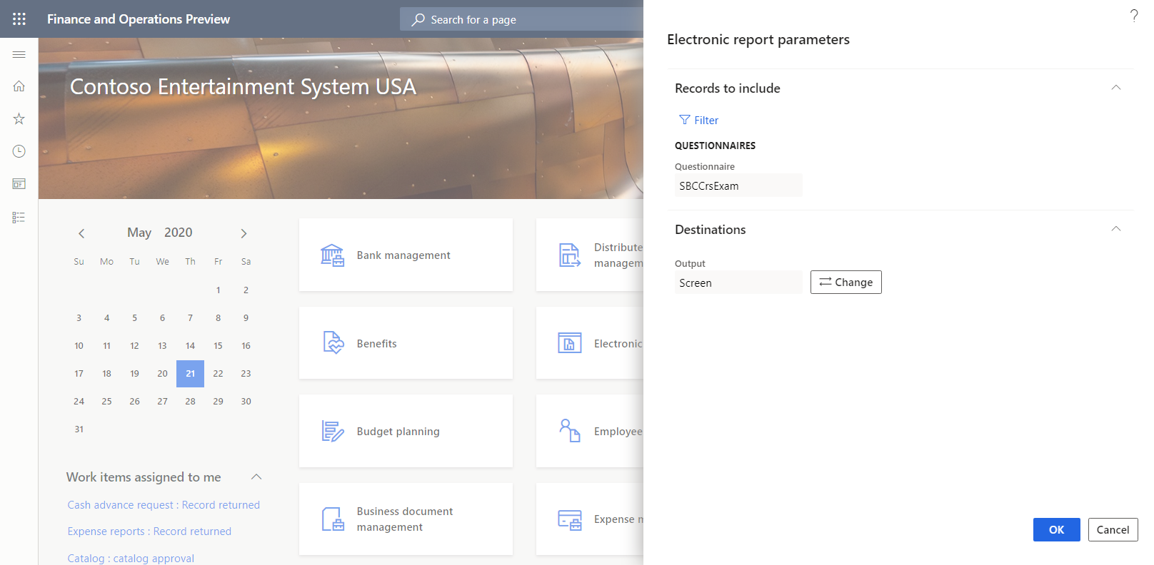 Finestra di dialogo Runtime report ER in cui è possibile modificare la destinazione configurata.