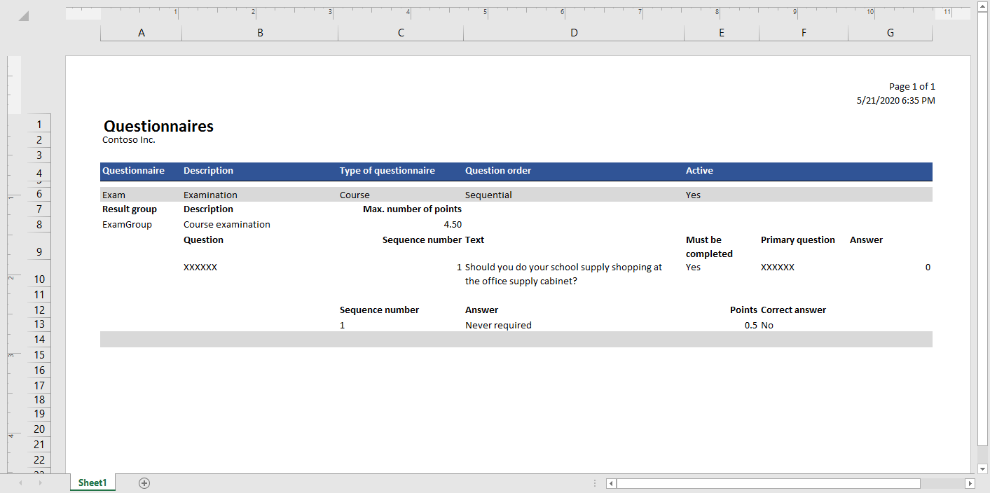 Modello Excel per stampare questionari specifici.