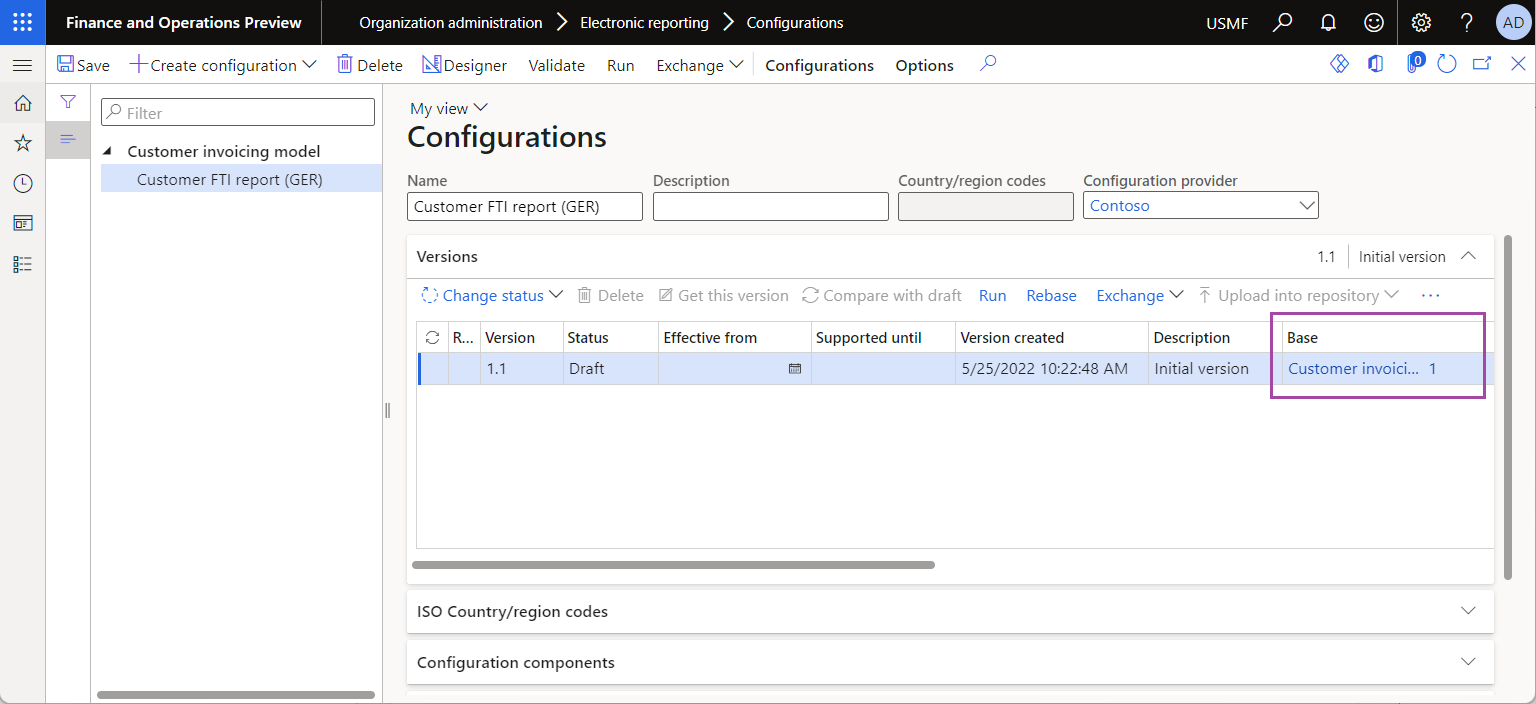 Configurazione di formato ER derivata nella pagina Configurazioni.