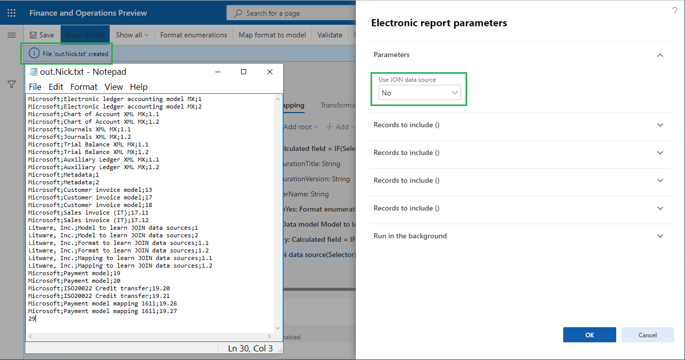 File generato dei parametri ER che non utilizza l'origine dati JOIN.