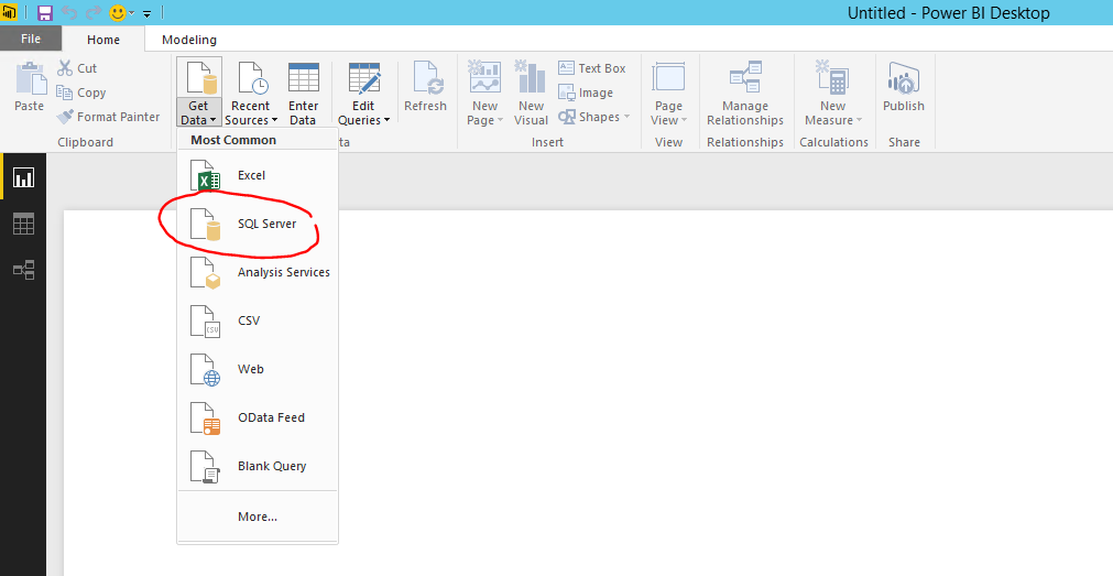 Get Data menu in Power BI Desktop.