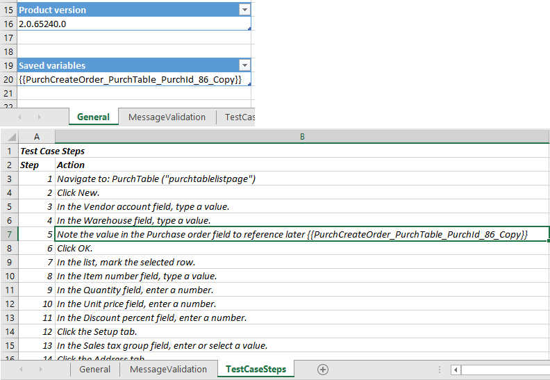 Saved variables in Excel.