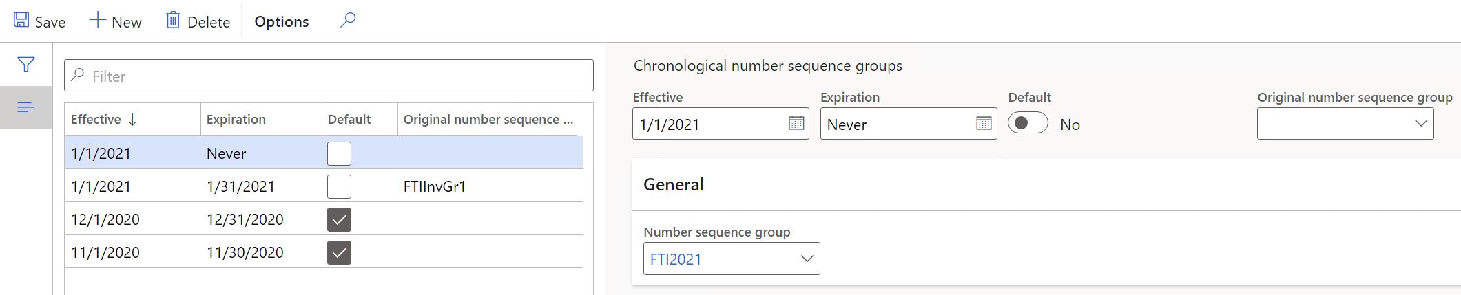 Impostazione dei numeri cronologici.