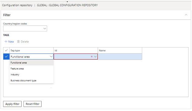 Sezione del filtro per il repository globale.